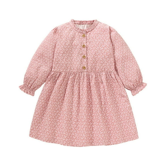 PINQI Summer Little Girls Dress Kid Dress Autumn Long Sleeve Flower Print Princess Dress Party School Indoor and Outdoor for 1 To 7 Years