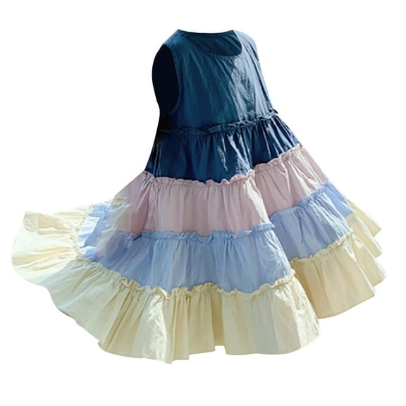 PINQI Swing Kid Girls Dresses 3 To 8 Years Cute Girls Rainbow Gradient Sleeveless Sundress Princess Dress Swing Beach Dress