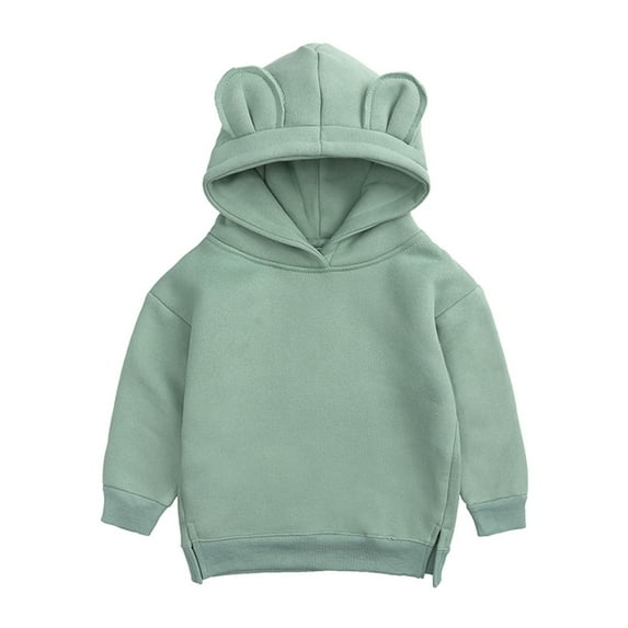 PINQI Toddler Baby Boys Girls Solid Hoodie Sweatshirt Top Baby Unisex Cotton Solid Hoodies Sweatshirt Kids Cute Ear Hoody Tops Pullover Fall Winter Clothes(Green,12-24 Months)