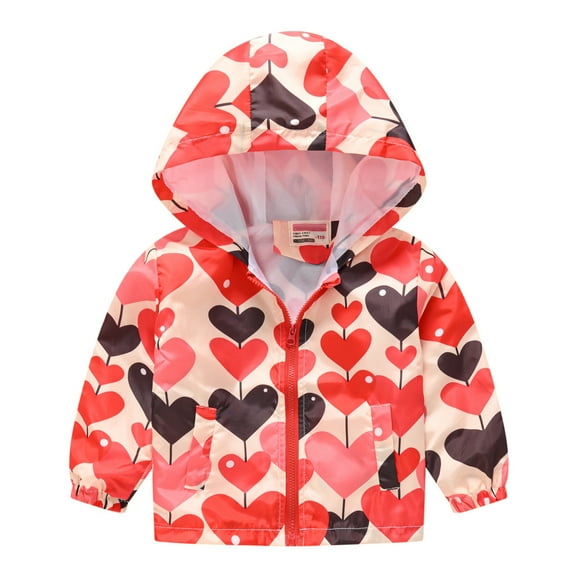 PINQI Toddler Baby Boys Girls Zip Up Cartoon Print Jacket Hooded Long Sleeve Coat Kids Windbreaker Coats Casual Fall Spring Clothes