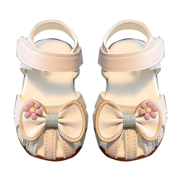 PINQI Toddler Baby Girls Closed Toe First Walking Sandals Bowknot Soft Sole Anti Slip Princess Wedding Party Dress Shoes