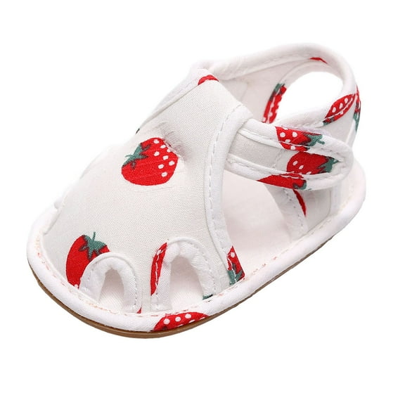 PINQI Toddler Baby Girls Fruit Strawberry First Walking Sandals Girls Lightweight Closed Toe Anti-Slip Mary Jane Shoes