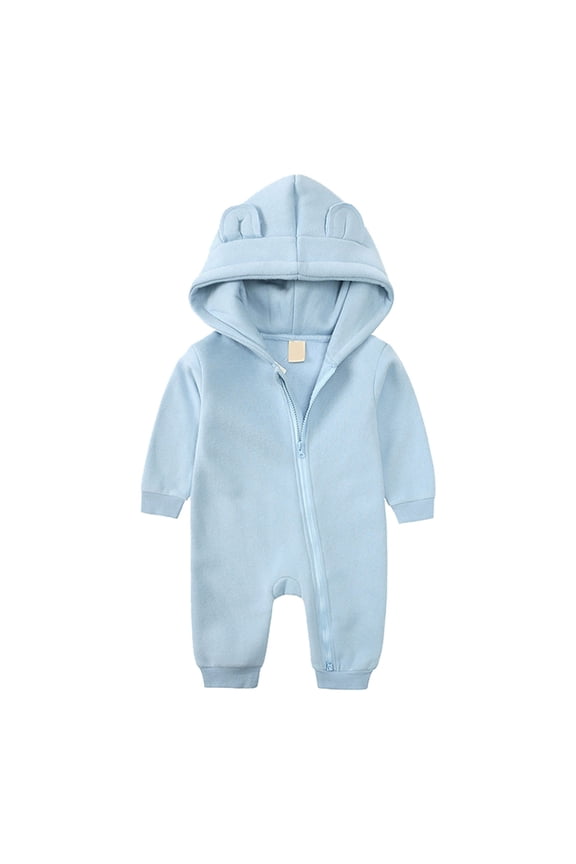 Toddler Boys Girls Solid Color Cloud Fashion Zipper Hooded Short Ear Romper Crawling Suit Baby Cute Hooded Pocket Jumpsuit(3-Blue,0-3 Months)