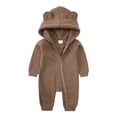 thumbnail image 1 of PINQI Toddler Boys Girls Solid Color Cloud Fashion Zipper Hooded Short Ear Romper Crawling Suit Baby Cute Hooded Pocket Jumpsuit(3-Brown,0-3 Months), 1 of 7