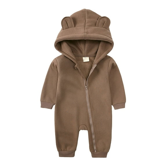 PINQI Toddler Boys Girls Solid Color Cloud Fashion Zipper Hooded Short Ear Romper Crawling Suit Baby Cute Hooded Pocket Jumpsuit(3-Brown,0-3 Months)