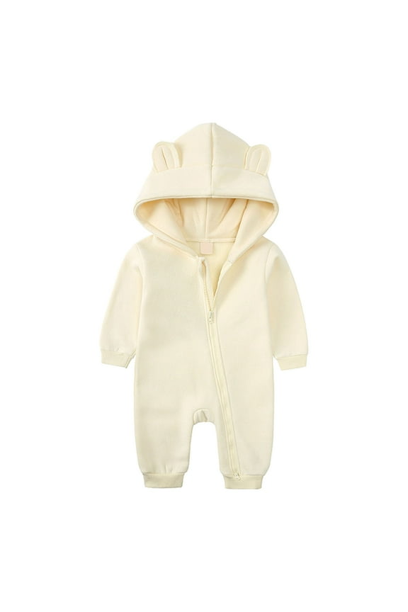 Toddler Boys Girls Solid Color Cloud Fashion Zipper Hooded Short Ear Romper Crawling Suit Baby Cute Hooded Pocket Jumpsuit(3-Yellow,0-3 Months)