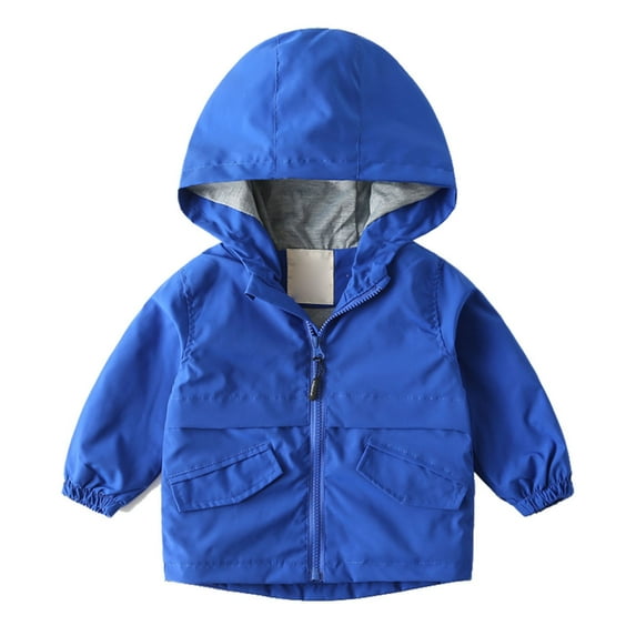 PINQI Toddler Casual Jacket Baby Boys Hooded Lined Windbreaker with Pocket Lightweight Kids Long Sleeve Lightweight Outerwear Coat(Blue,5-6 Years)