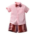 thumbnail image 1 of PINQI Toddler Casual Outfits Set Children's Boys Summer Suit Short Sleeved Colorful Shirt with Bow Tie Shorts Performance Suit Gentleman Suit(a-N,7-8 Years, 1 of 7