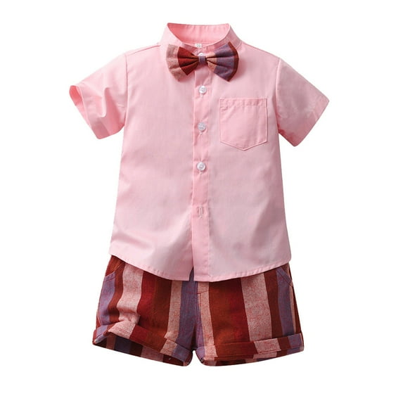 PINQI Toddler Casual Outfits Set Children's Boys Summer Suit Short Sleeved Colorful Shirt with Bow Tie Shorts Performance Suit Gentleman Suit(a-N,7-8 Years