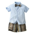thumbnail image 1 of PINQI Toddler Casual Outfits Set Children's Boys Summer Suit Short Sleeved Colorful Shirt with Bow Tie Shorts Performance Suit Gentleman Suit(a-L,3-4 Years, 1 of 7