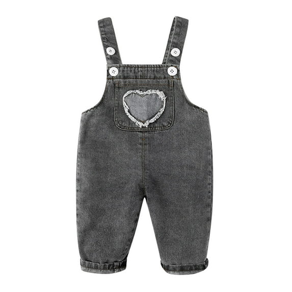PINQI Toddler Daily Wear Pants Children Kids Baby Boys Girls Denim Patchwork Overalls Suspender Pants for 6M to 4 Years