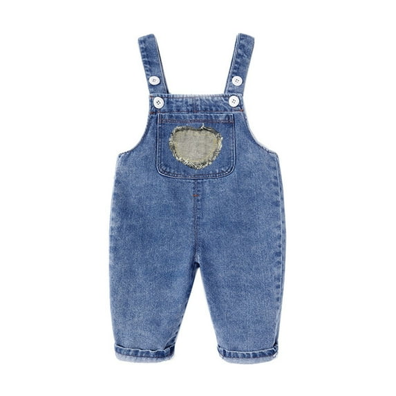 PINQI Toddler Daily Wear Pants Children Kids Baby Boys Girls Denim Patchwork Overalls Suspender Pants for 6M to 4 Years