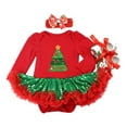 thumbnail image 1 of PINQI Toddler Elastic Waist Outfits Set Toddler Kids Baby Girls Christmas Clothes Long Sleeve Santa Reindeer Striped Dress Ruffle Dress 0-18 Months(G,0-3 Months), 1 of 8