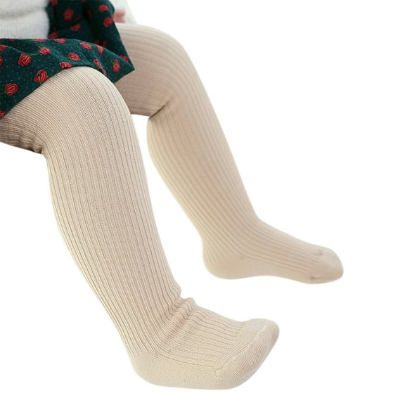 PINQI Toddler Elastic Waist Pantyhose Kids Baby Girls Cotton Solid Warm Knit Leggings Stretchy Basic Pants Socks Pantihose for Winter Stocking(Beige,3-6 Months)