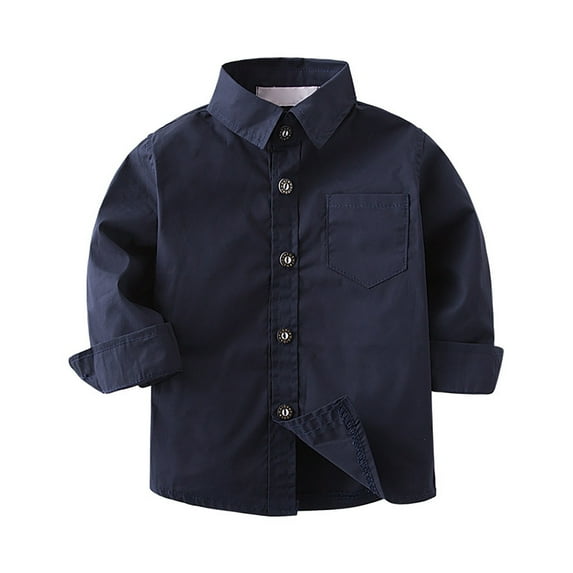 PINQI Toddler Fashion Blouses 1-5 Years Boys Fall Winter Solid Color Long Sleeve Gentleman's Shirt with Lapel Collar and Buttons Wedding Wear(BU2-a,4-5 Years
