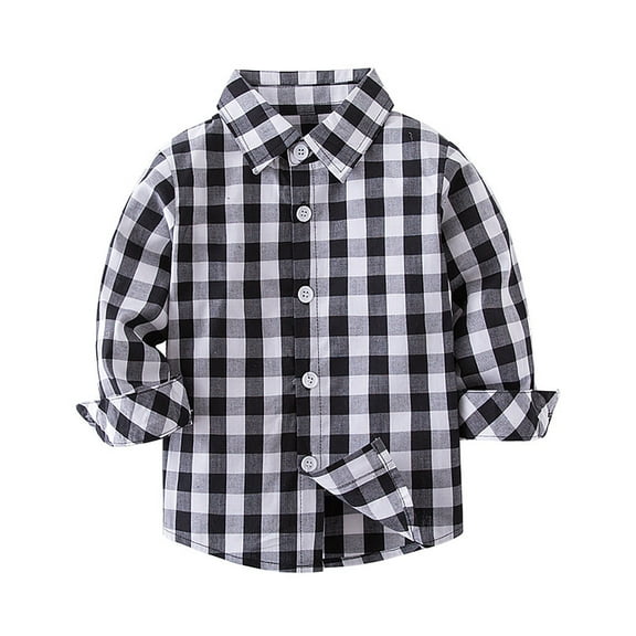 PINQI Toddler Fashion Blouses 1-5 Years Boys Fall Winter Solid Color Long Sleeve Gentleman's Shirt with Lapel Collar and Buttons Wedding Wear(Black-b,18-24 Months