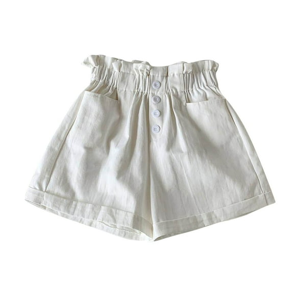 PINQI Toddler Girls Breathable Shorts Children's Solid Colour Button Pocket Shorts Solid Color Elastic Waistband Casual Shorts