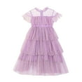 thumbnail image 1 of PINQI Toddler Girls Fly Sleeve Star Moon Paillette Princess Dress Little Girls Dance Ruffles Dresses Clothes Short Sleeve Holiday Dress(1-Purple,4-5 Years), 1 of 4