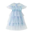 thumbnail image 1 of PINQI Toddler Girls Fly Sleeve Star Moon Paillette Princess Dress Little Girls Dance Ruffles Dresses Clothes Short Sleeve Holiday Dress(2-Blue,4-5 Years), 1 of 4