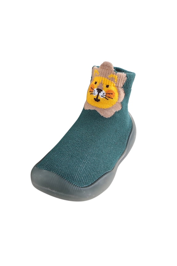 Toddler House Shoes Kids Baby Boys Girls Cute Warm Knit Soft Sole Rubber Shoes Socks Slipper Stocking for Indoor Outdoor(Green,15-18 Months)