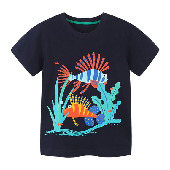 PINQI Toddler Midi Tops Children's Summer T Shirt Cartoon Animals Print Short Sleeve Crewneck Top Casual Going Out For 1 To 7 Years