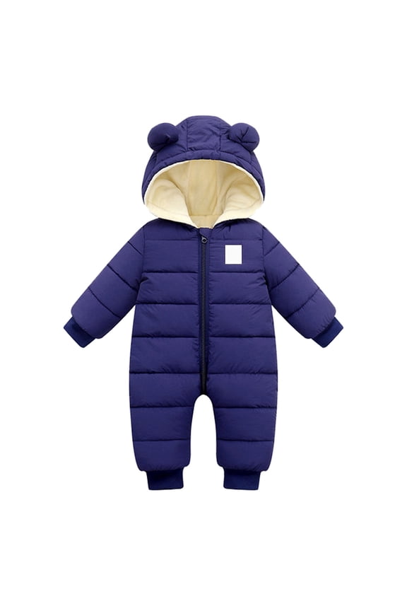 Toddler Sport Coat Baby Winter Warm Hooded Thick Down Jumpsuit Romper Long Sleeve Jacket Warm Overcoat for Boys Girls(Blue,6-12 Months)