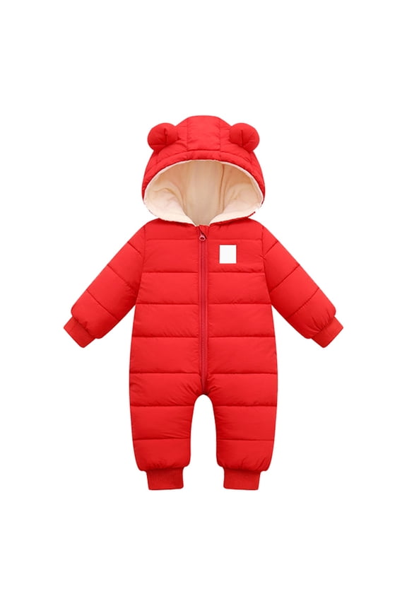 Toddler Sport Coat Baby Winter Warm Hooded Thick Down Jumpsuit Romper Long Sleeve Jacket Warm Overcoat for Boys Girls(Red,0-3 Months)