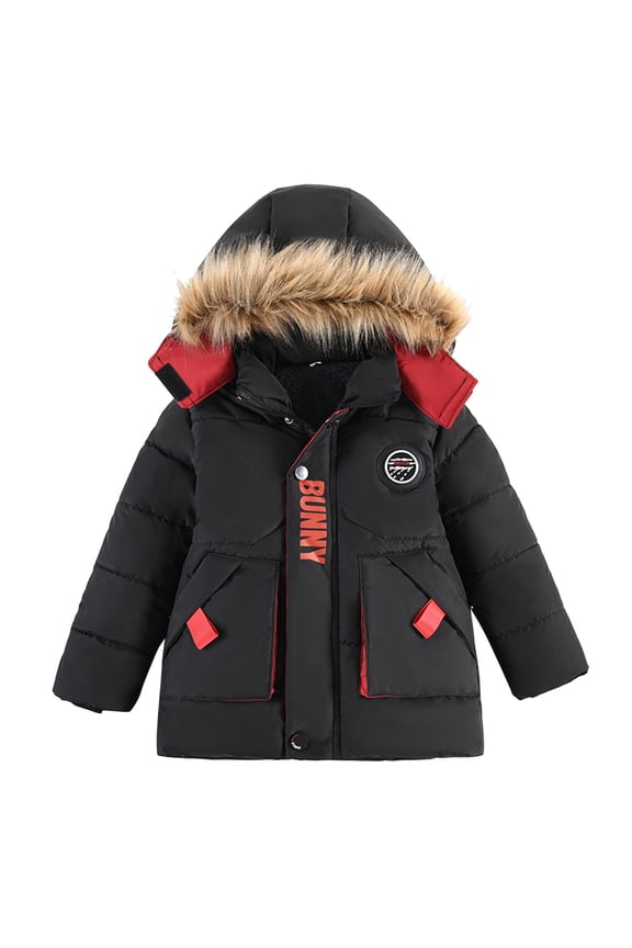 Toddler Windproof Snowsuit Children Winter Boy Jacket Coat Hooded Coat Fashion Kids Warm Clothes Jacket Boys Fashion Windbreaker with Pocket(Black,4 Years)