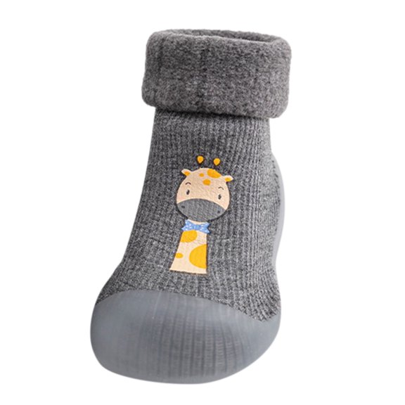 PINQI Unisex Baby Winter Shoes Kids Toddler Baby Boys Girls Solid Warm Knit Soft Sole Rubber Shoes Socks Slipper Stocking for Indoor Outdoor (Gray,2-2.5Years)