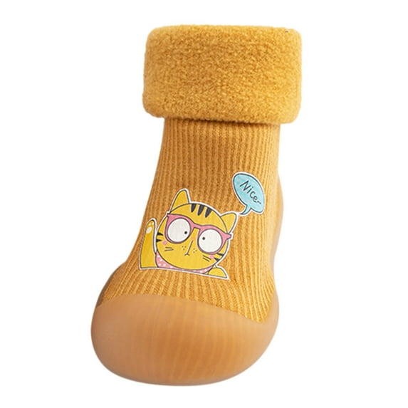 PINQI Unisex Baby Winter Shoes Kids Toddler Baby Boys Girls Solid Warm Knit Soft Sole Rubber Shoes Socks Slipper Stocking for Indoor Outdoor (Yellow,3-3.5Years)