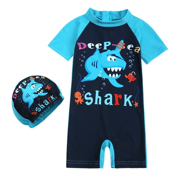 PINQI Unisex Child Elastic Waist Short Pants Toddler Kids Baby Boys Girls Swimsuit 1 Piece Zipper Bathing Suit Swimwear with Hat Rash Guard Surfing Suit UPF 50+