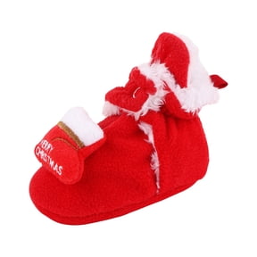 PINQI Fashion Xmas Boots,Baby Beach Christmas Booties Soft Baby Santa Winter Warm Slippers Snow Boots Crib Shoes for 0-12 Months(RD4,9-12 Months)