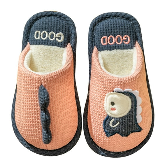 PINQI Unisex Child Home Slippers Kids Shoes House Slippers Bedroom Home Slippers Cute Dinosaur Cotton Slippers Winter Indoor Outdoor Slippers for Boys Girls(Pink,7-8 Years)