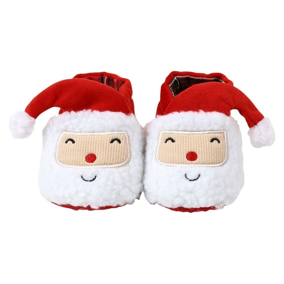 PINQI Unisex Child House Slippers Christmas Booties Soft Baby Santa Winter Warm Slippers Snow Boots Crib Shoes for Indoor Outdoor House Shoes Bedroom Slippers(Red,6-9 Months)