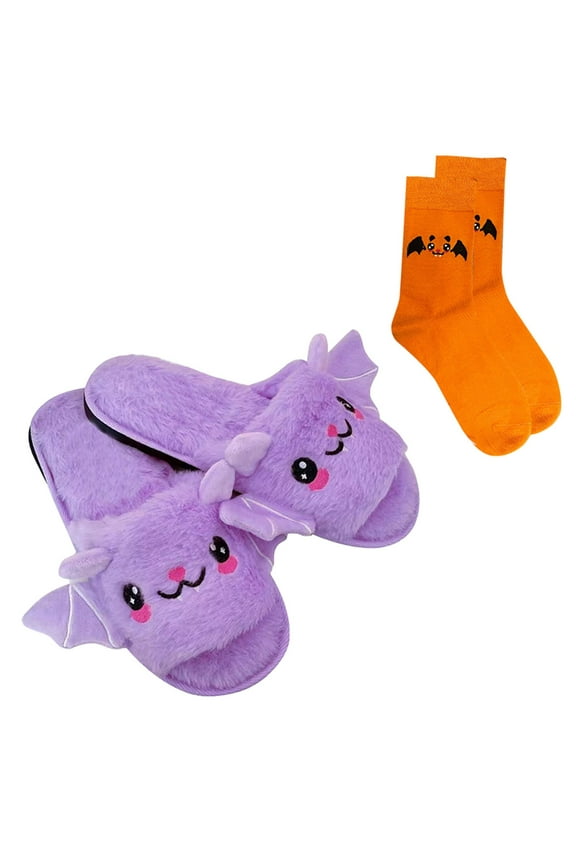 Fashion Shoes for Kid Boys Girls Slippers Cute Bat Plush Slippers Halloween Party Indoor and Outdoor 10-10.5 Years(PP2,10-10.5 Years)