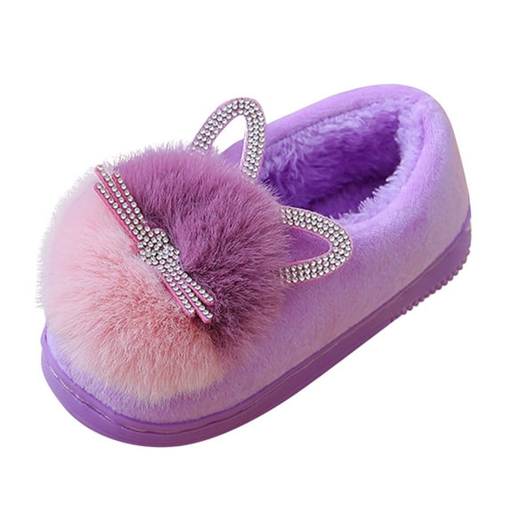 PINQI Unisex Kids Flat Sole Shoes Kids Children's Boys Girls Fashion Soft Shoes Cute Plush Shoes Indoor Home Warm and Cute Cotton Slippers for Indoor Outdoor(Purple,12-18 Months)