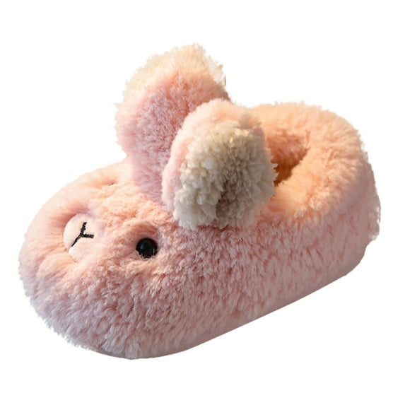 PINQI Unisex Kids Flat Sole Slippers Girls Boys Home Slippers Warm Cute Rabbit Heel House Slippers for Toddler Lined Winter Indoor Shoes for Indoor Outdoor(Pink,4-4.5 Years)