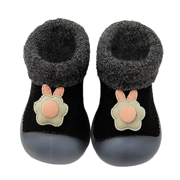 PINQI Unisex Kids Nonslip Shoes Baby Home Slippers Cute Warm House Slippers for Lined Winter Shoes for Indoor Outdoor House Shoes Bedroom Slippers(Black,12-18 Months)