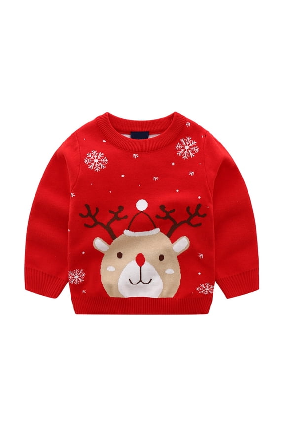 Warm Cardigan for Toddler Boys Girls Sweater Autumn/Winter Christmas Snowflake Deer Double Layer Cotton Sweater Long Sleeve (Red,18-24 Months)