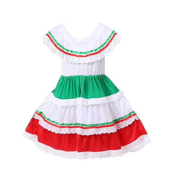PINQI Wedding Dress for Little Girls Mexican Girls White Dress for Children's 𝐇𝐚𝐥𝐥𝐨𝐰𝐞𝐞𝐧 Holiday Party Stage Performance Dresses