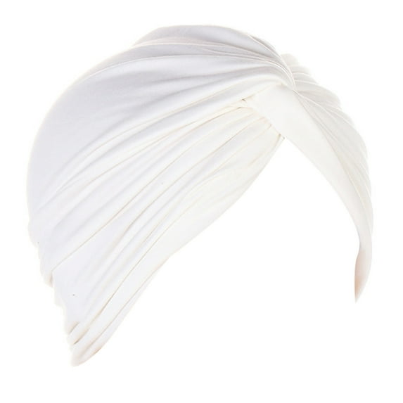 PINQI Women Fishing Cap Ladies Comfortable Turban Head Wrap Pre-Tied Beaded Silky Cap Chemo Beanies Chemical Cancer Hair Cover Hat(White,One Size