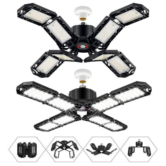 PINSAI 2 Pack LED Garage Light,150 Watt 8 Adjustable Panel Screw in E26/E27 Ceiling Lighting Lamp