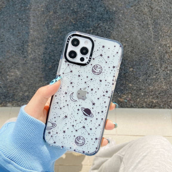 PINSAI Case for iPhone 14Pro, Cute Cosmic Asteroid Moon Print Kawaii Design Girly Aesthetic Cartoon Pattern for Women Girls Teens Soft TPU Case