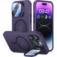 thumbnail image 1 of PINSAI for iPhone 14 Pro Max Case with Camera Cover Built-in Stand,Magnetic Phone Case Translucent Matte Shockproof-Deep Purple, 1 of 6