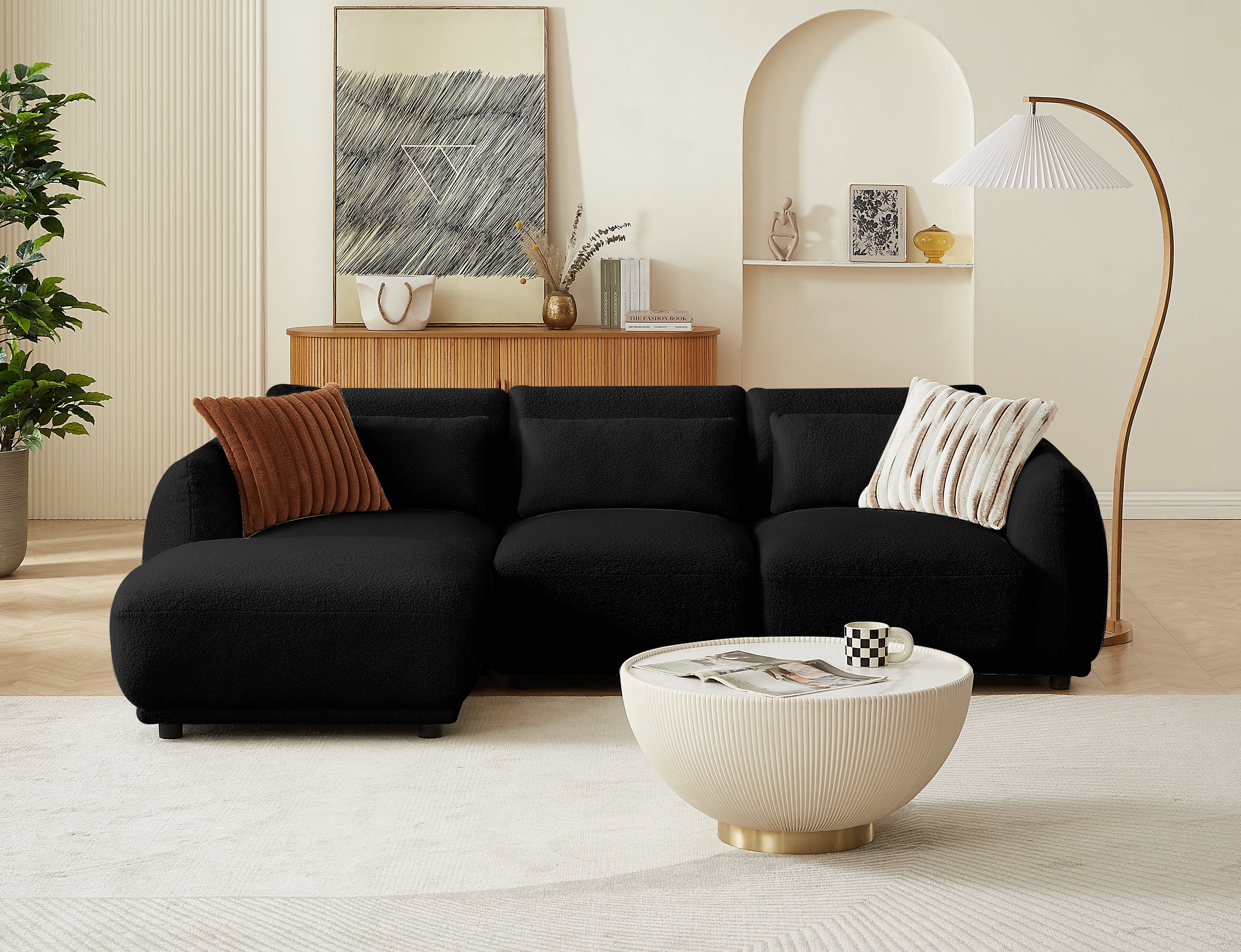 FREEHOMAE  L Shaped Modular Sectional Couch with Removable Ottoman, Convertible Cloud Sofa for Living Room,Comfort Small Couch for Small Spaces(3 Set + 1 Ottomans - Black)
