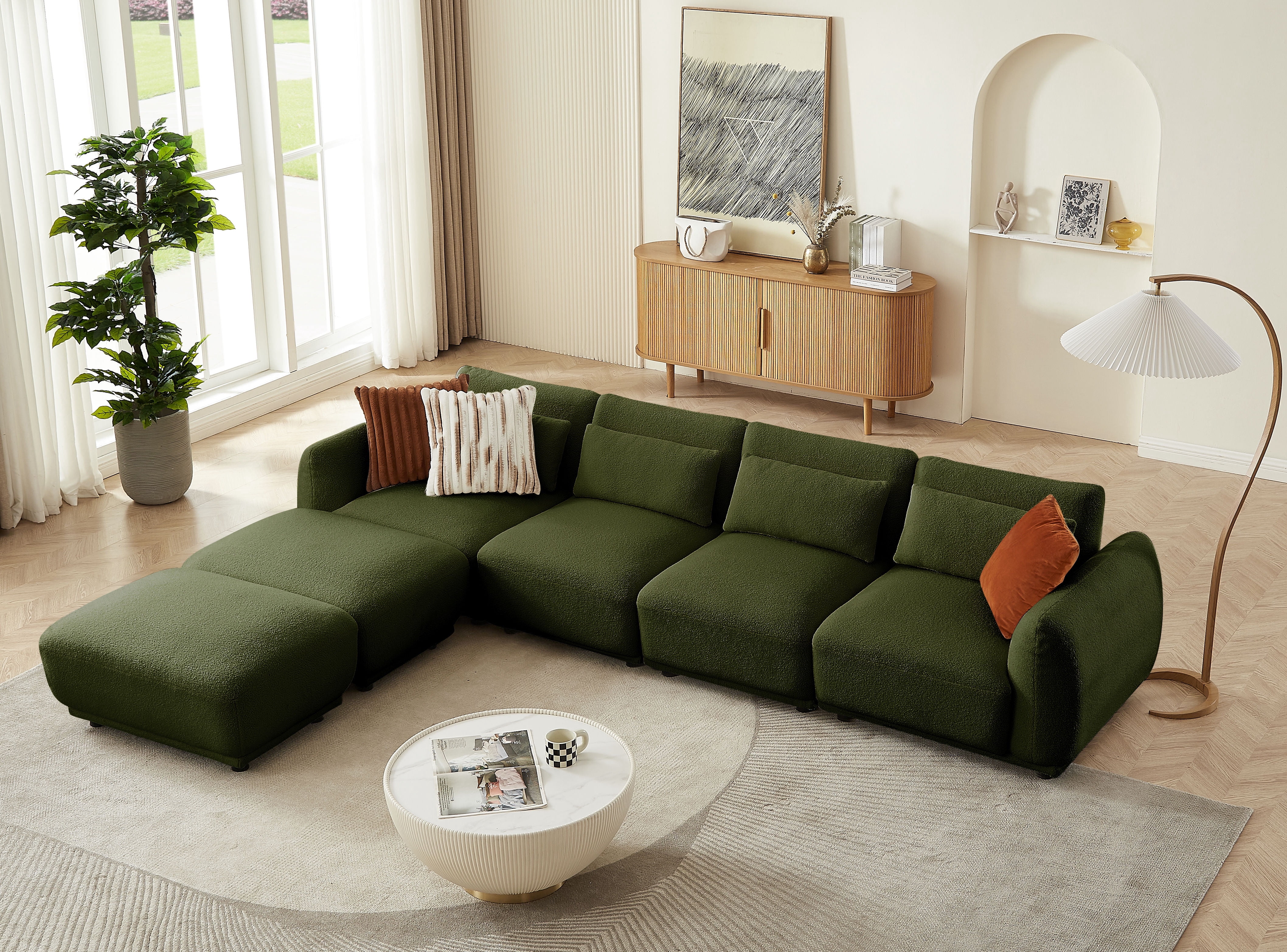 FREEHOMAE  U Shaped Cloud Sectional, Convertible L Shaped Couch with Removable Ottomans,Modular Cloud Couch Sectional for Living Room(4 set + 2 Ottomans - Green)