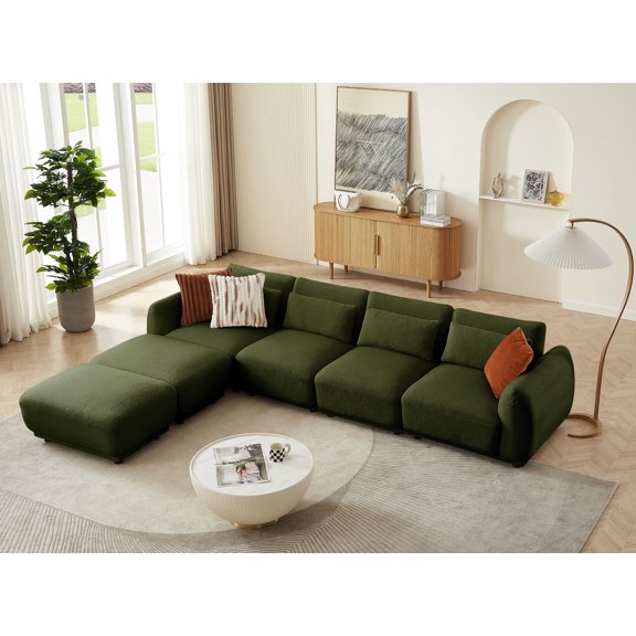 FREEHOMAE U Shaped Cloud Sectional, Convertible L Shaped Couch with Removable Ottomans,Modular Cloud Couch Sectional for Living Room(4 set + 2 Ottomans - Green)