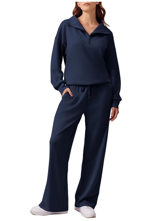 2 Piece Sets for Women High Waist Sweatsuit Zip Up Sweatshirt Sweatpants Lounge Set Tracksuit Travel Outfits