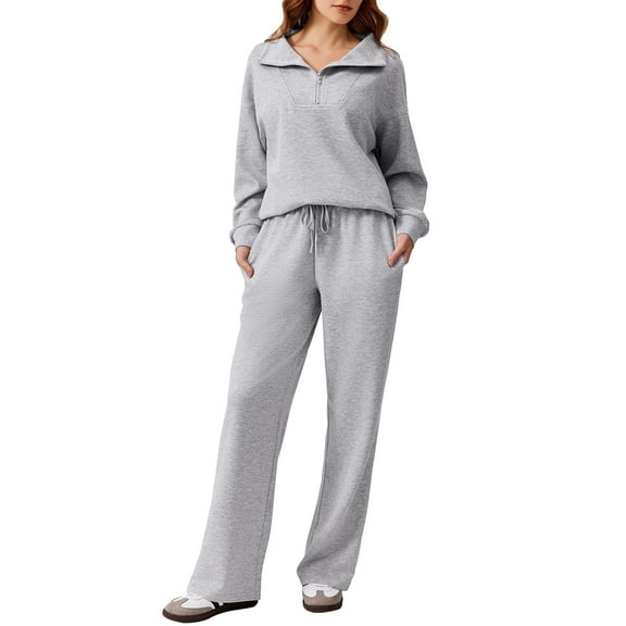 PINSPARK Womens Sweatsuits 2 Piece Set Oversized Sweatshirt 2025 Fall Fashion Track Suits Wide Leg Sweatpants with Pockets