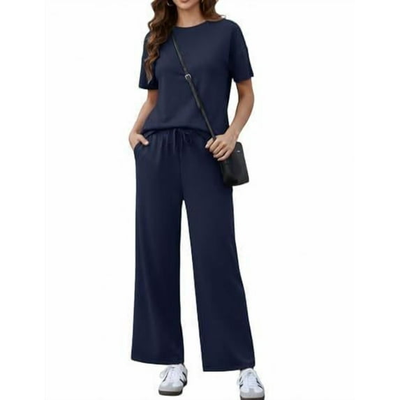 Pinspark Track Suits for Women Lightweight Short Sleeve Travel Outfits Side Slit 2 Piece Sets Airport Vacation Casual Matching Set 2025